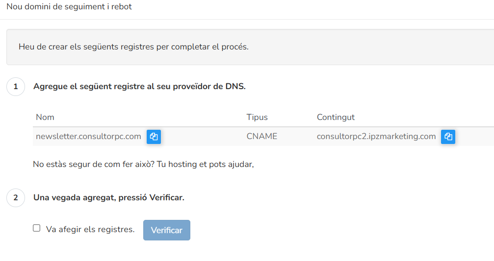 verificació del domini personalitzat