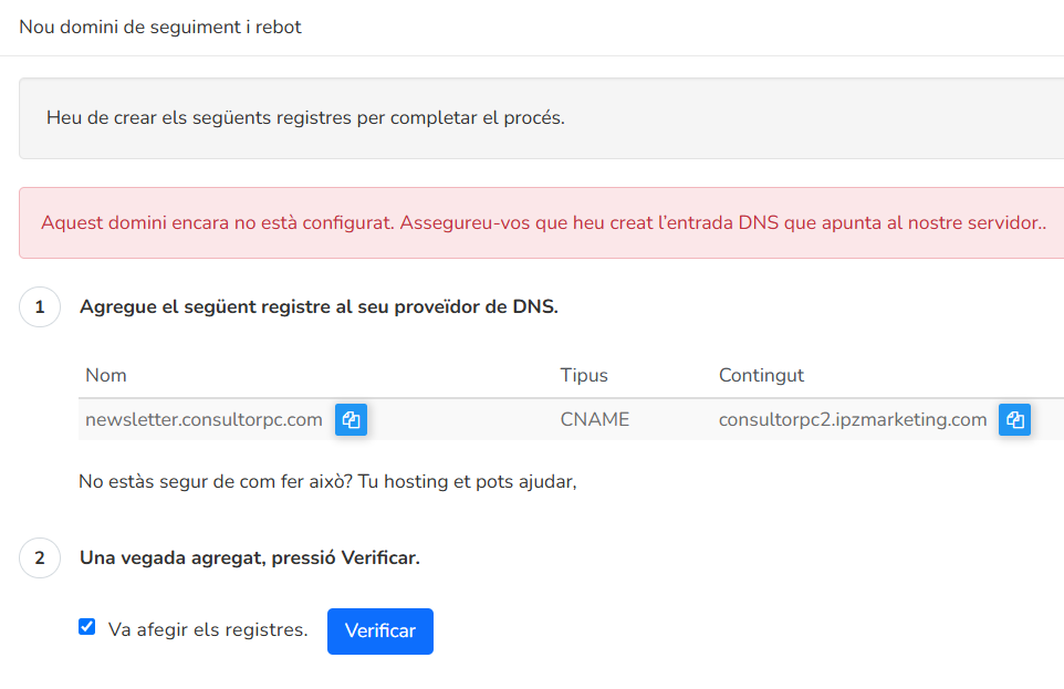 Error de configuració incorrecta del domini personalitzat