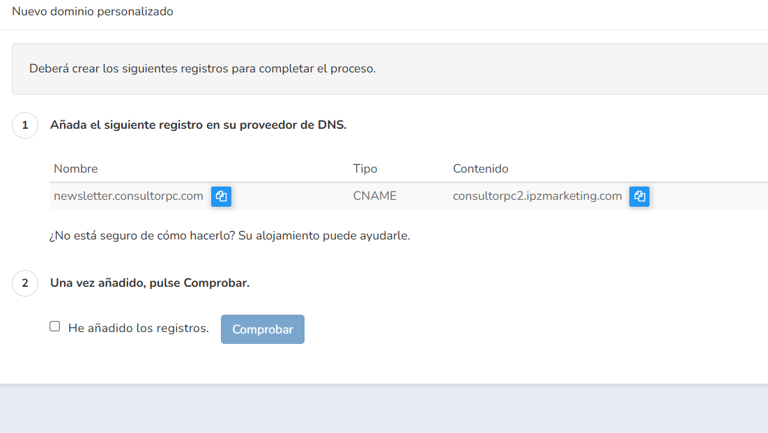 Verificación del dominio personalizado
