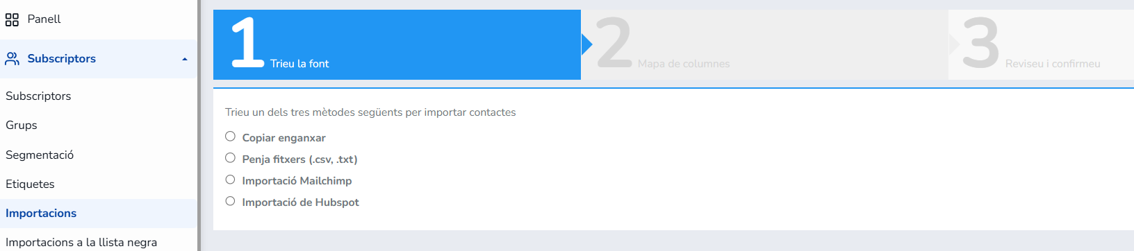 Mètodes d'importació a Mailrelay