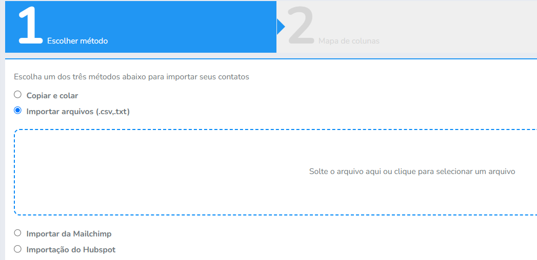 Método de importação CSV