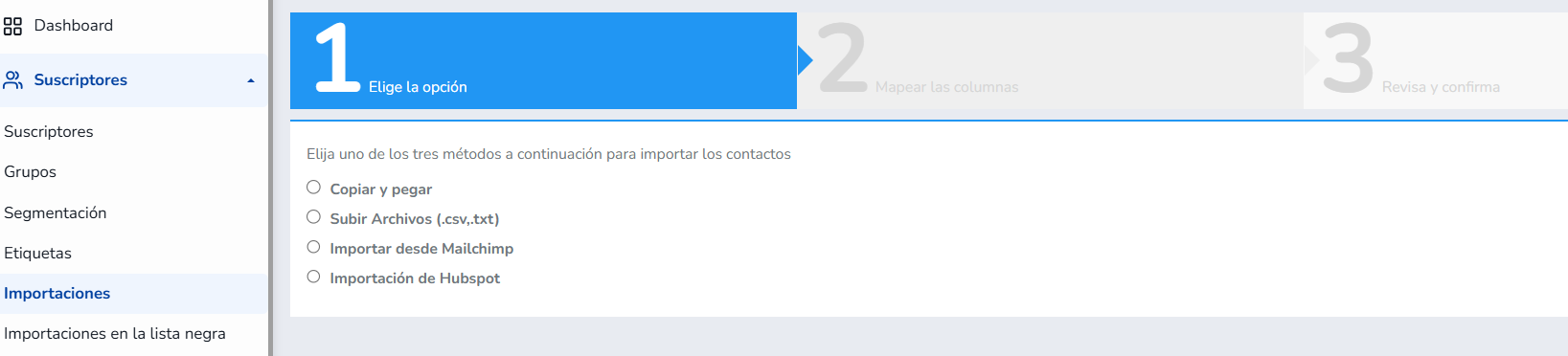Métodos de importación en Mailrelay