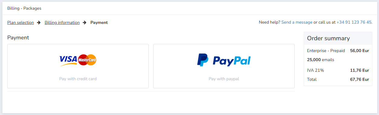 Payment screen with Card and PayPal options