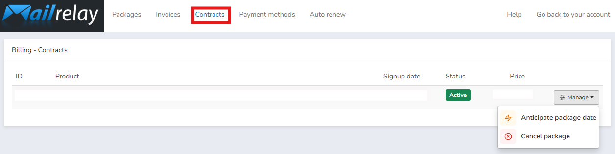 Contract options for a Subscription plan