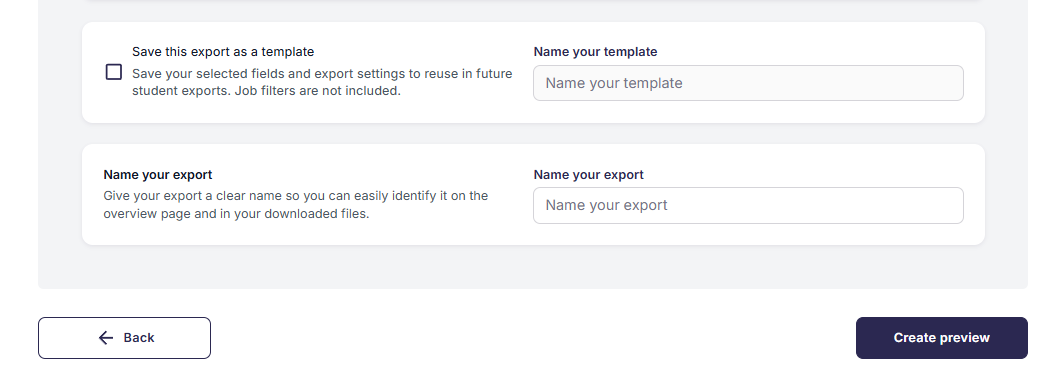 Create preview button on the export settings summary page.