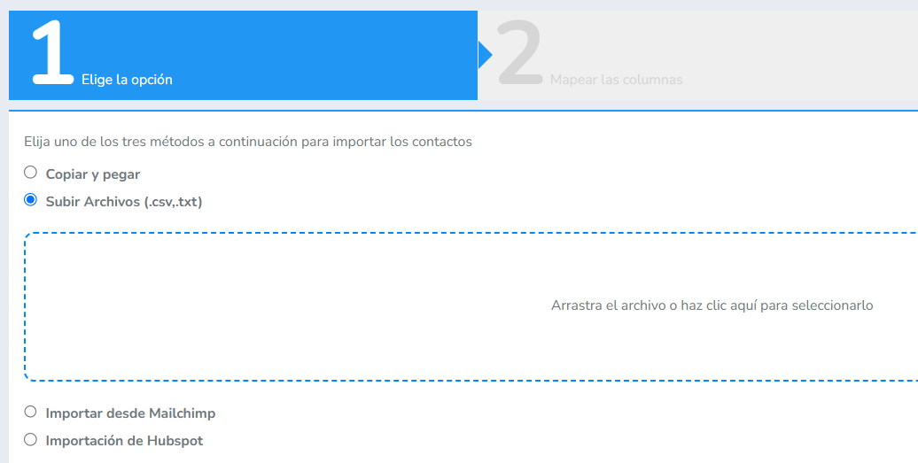 Método de importación CSV