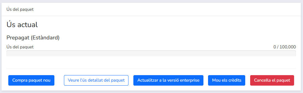 Barra d'ús de crèdits del paquet prepagat