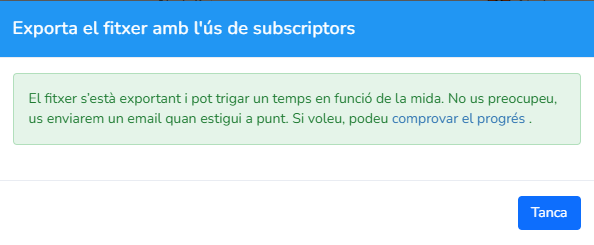 Notificació d'exportació generada en segon pla