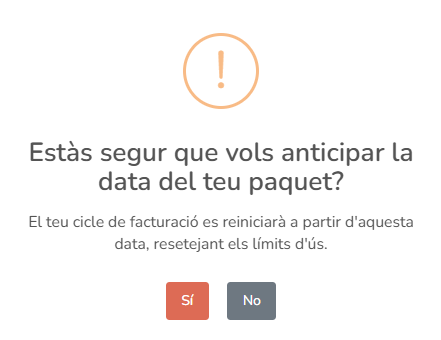 Missatge d'avís abans d'avançar la data de renovació