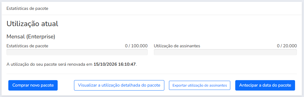 Barras de progresso do uso do pacote mensal