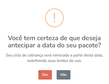Mensagem de aviso antes de antecipar a data de renovação