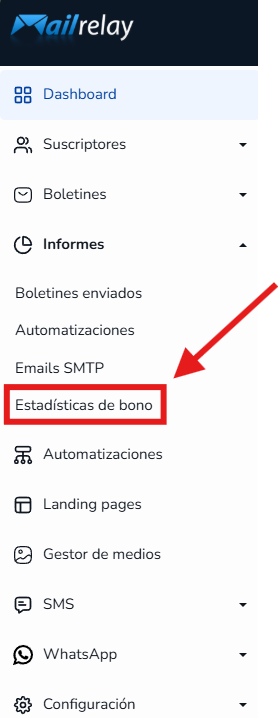 Opción Uso del paquete en el menú Informes