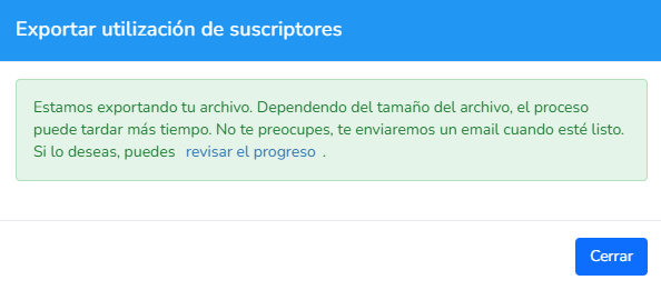 Notificación de exportación generada en segundo plano
