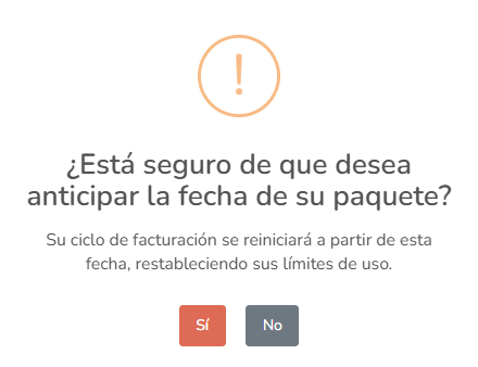 Mensaje de advertencia antes de anticipar la fecha de renovación