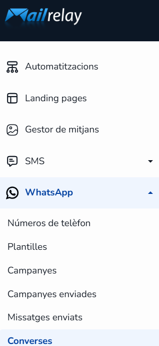 Menú de WhatsApp amb l'opció Converses