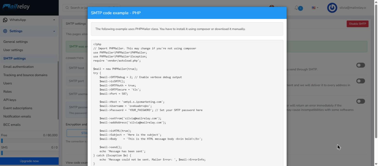 PHP code example modal