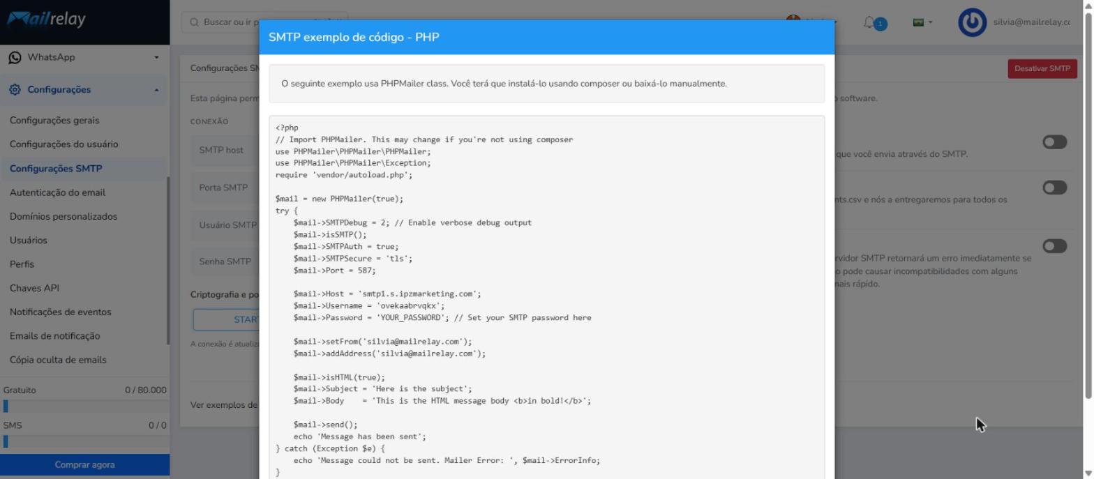 Janela com o exemplo de código PHP