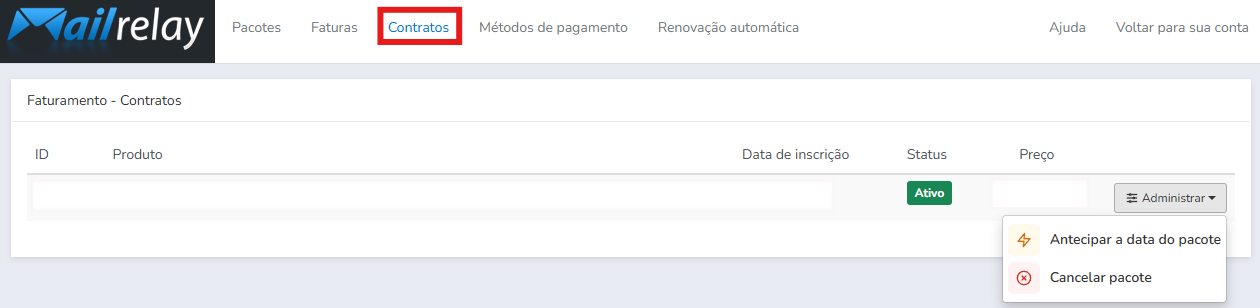 Opções de contrato para um plano de Assinatura