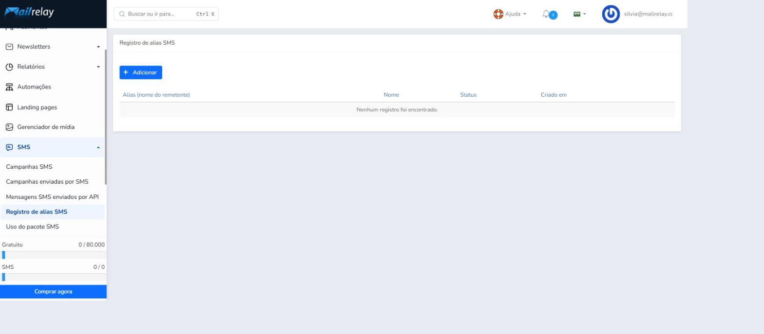 Adicionar registro de alias de SMS