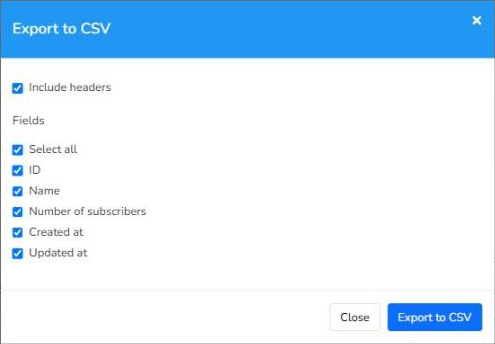 Export to CSV window