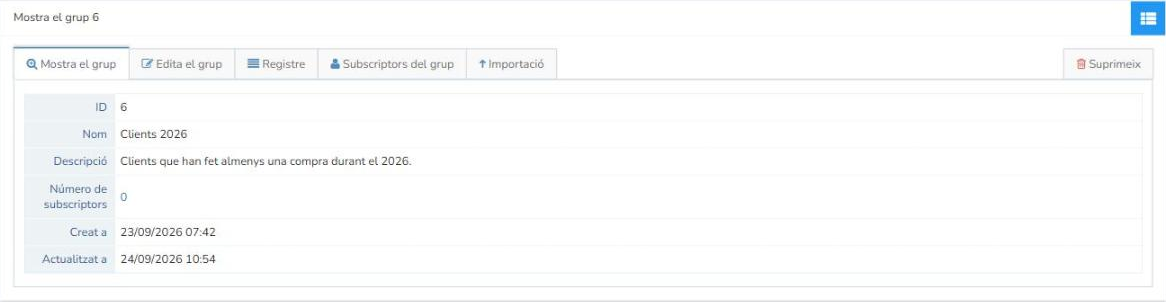 Fitxa del grup creat