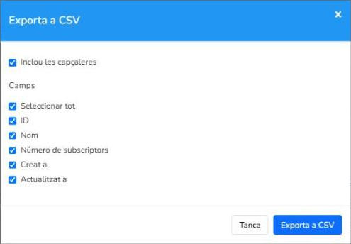 Finestra Exporta a CSV