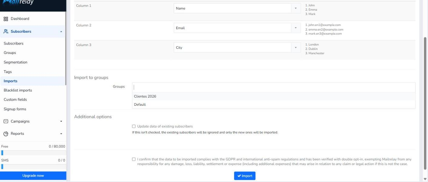 “Groups” drop-down showing the groups in the account.