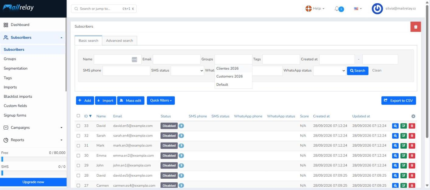 “Groups” field in Basic search showing the list of groups.