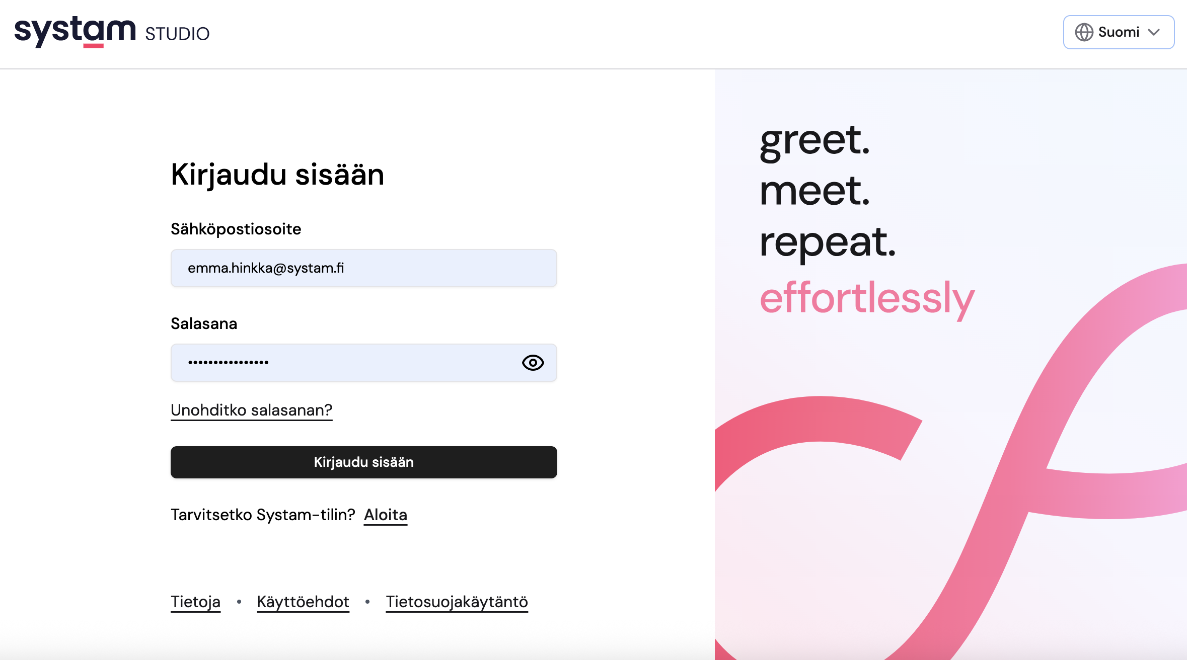 Microsoft sign-in on the Systam Studio sign-in page