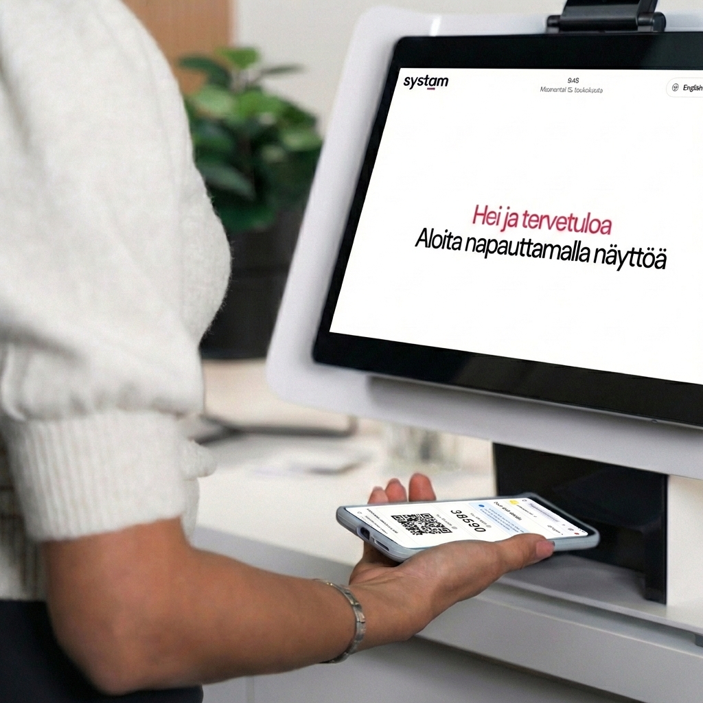 Vierailijakortin QR-koodi puhelimen näytöllä