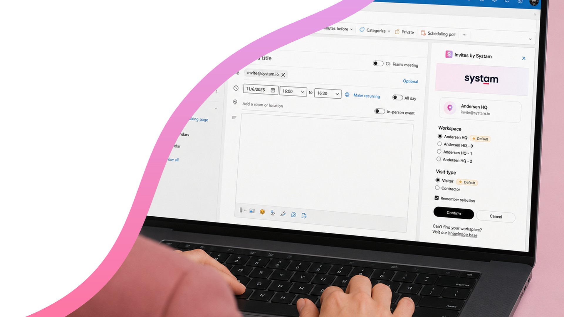Creating a calendar invite on a laptop