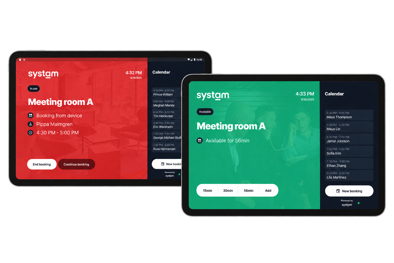 A booked and a free meeting room on door displays