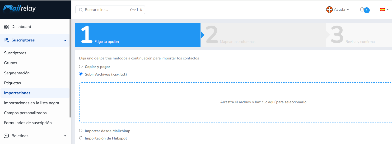 Mailrelay, primeros pasos de la importación