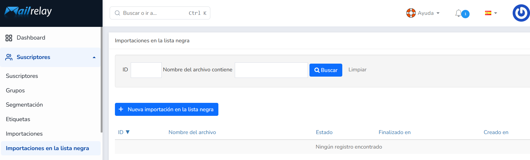 Mailrelay, importación a la lista negra