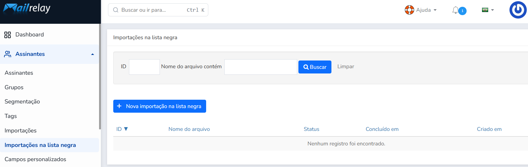 Mailrelay, importação para a lista negra