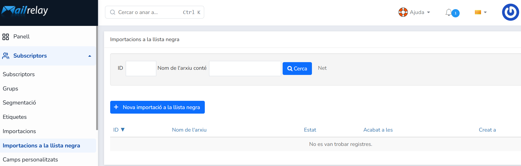 Mailrelay, importació a la llista negra