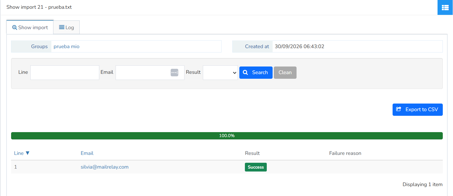 Mailrelay, import results