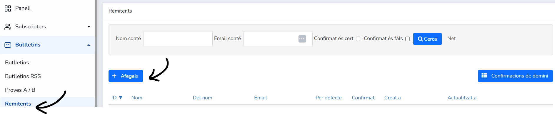 Mailrelay, afegir un nou remitent