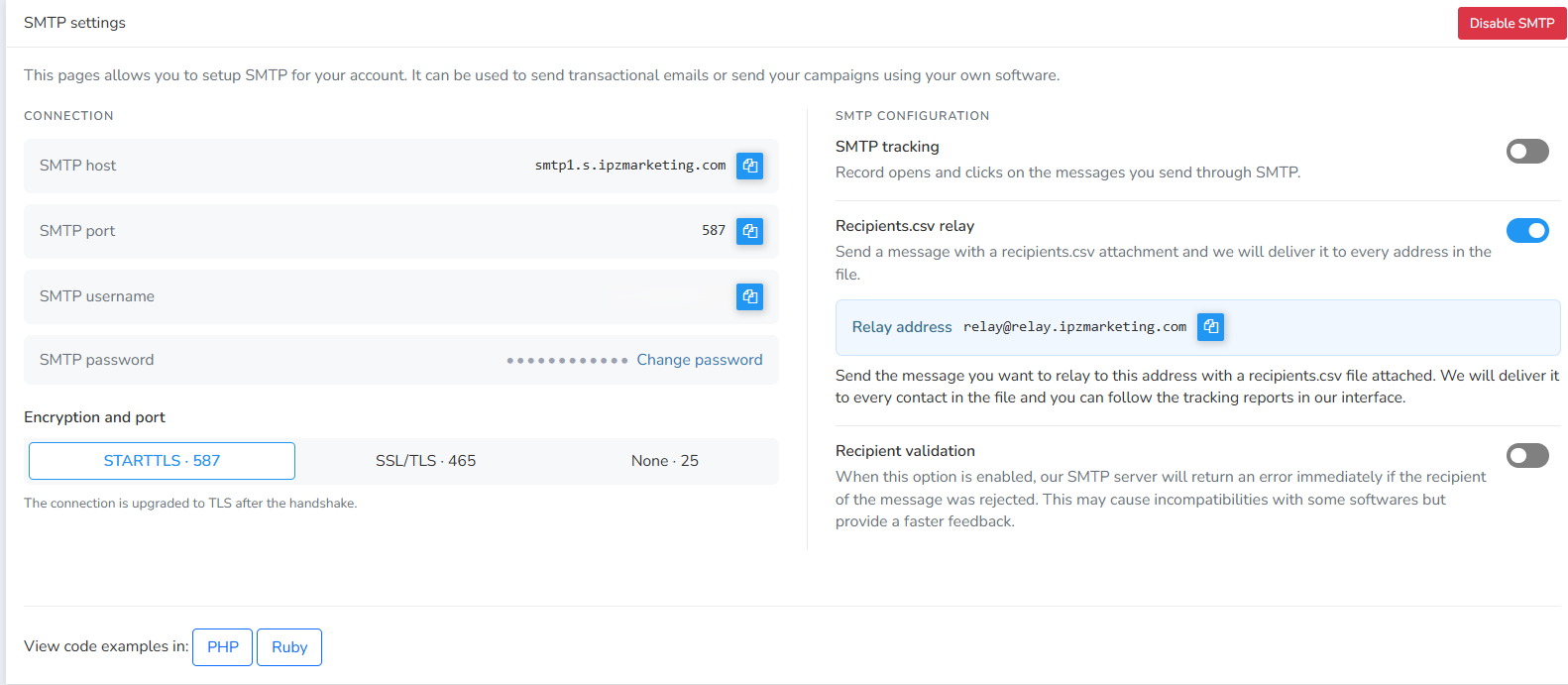 SMTP configuration with recipients.csv