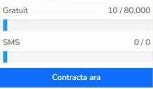 Ús del compte al menú lateral de Mailrelay amb emails i SMS consumits del pla i botó Contracta ara