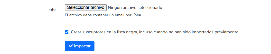 Casilla Crear suscriptores en la lista negra, incluso cuando no han sido importados previamente, marcada