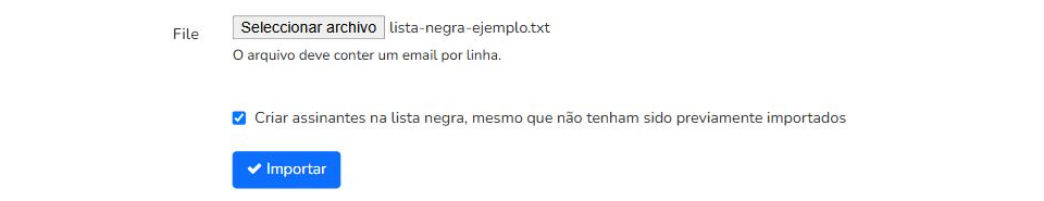 Caixa Criar assinantes na lista negra, mesmo que não tenham sido previamente importados, marcada