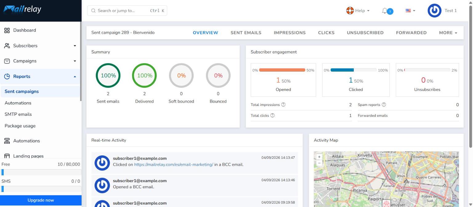 Overview tab of a sent campaign's statistics