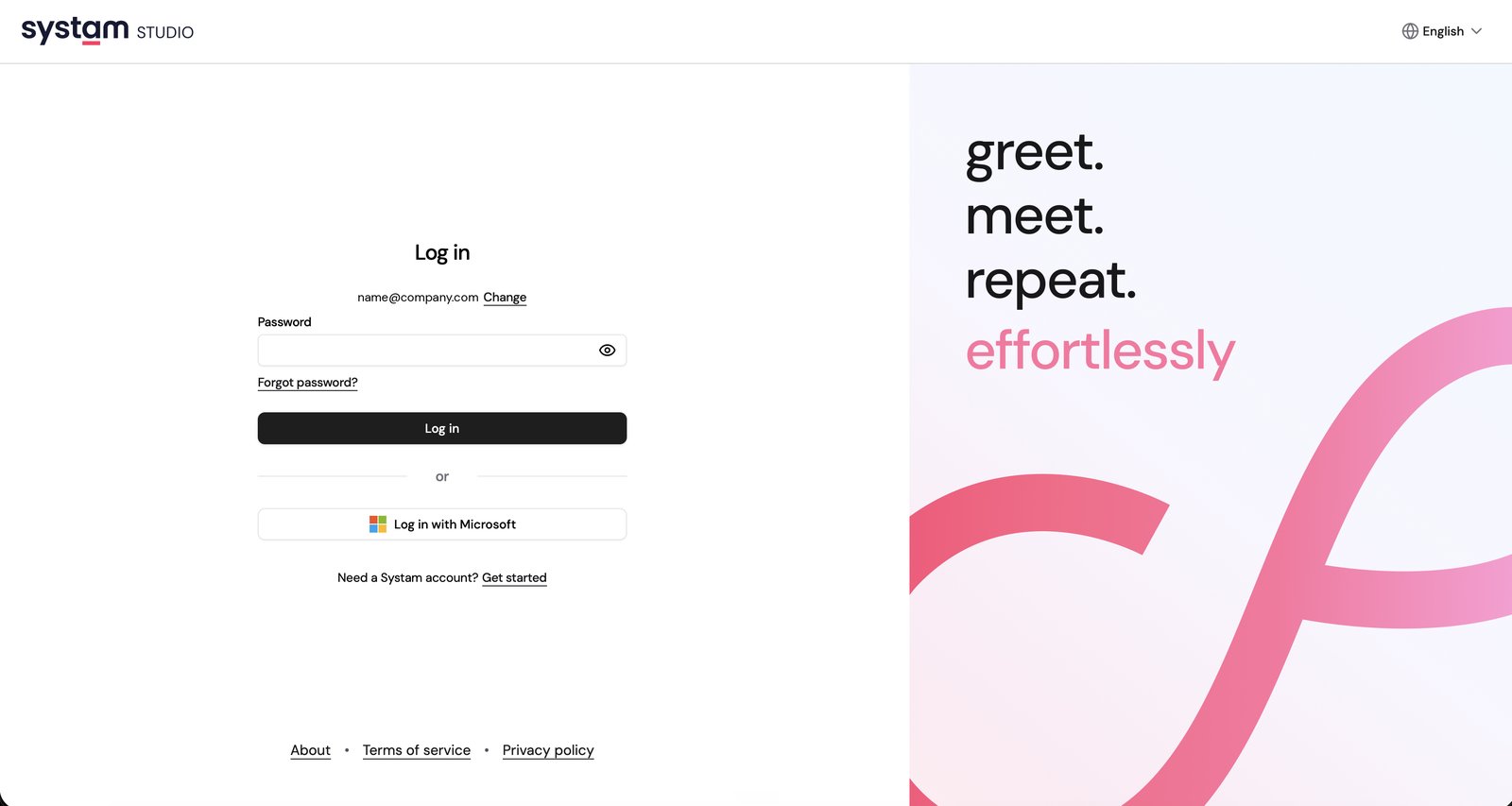 Microsoft sign-in on the Systam Studio sign-in page