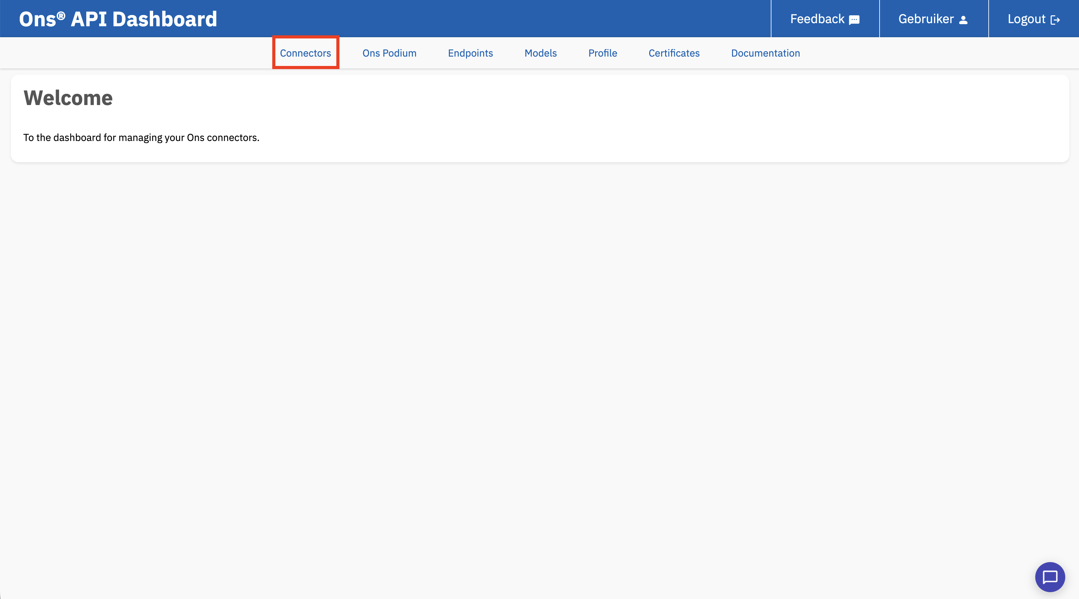 Overzicht met koppelingen in het Ons API Dashboard