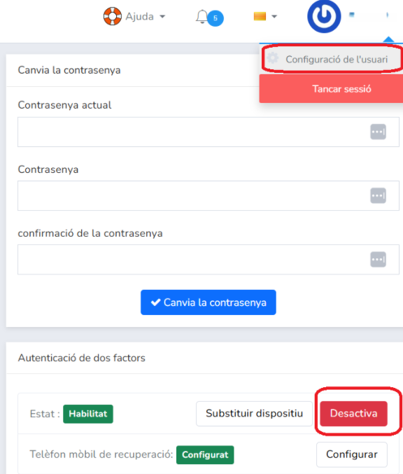 Desactiva l'autenticació de dos factors (2FA) al panell Mailrelay.