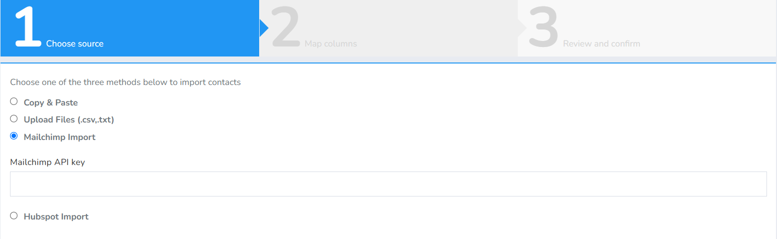 Mailchimp Import option with the Mailchimp API key field