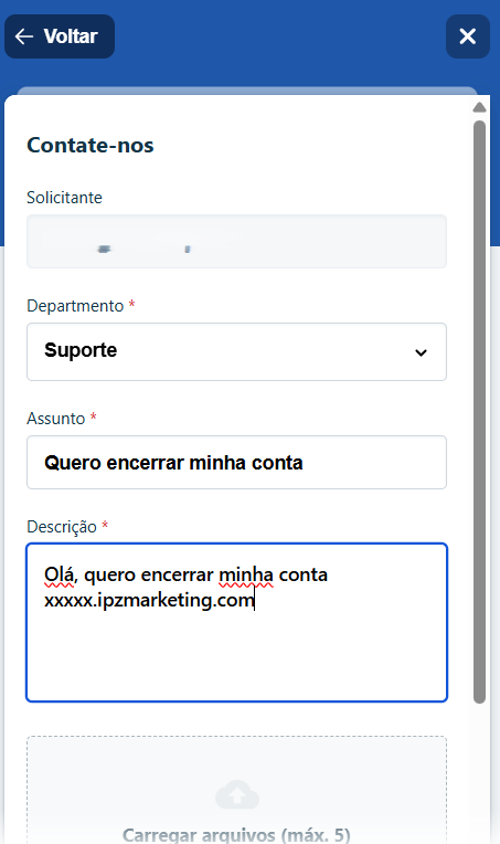 Abra um chamado junto ao departamento de Suporte com o assunto "Desejo encerrar minha conta".