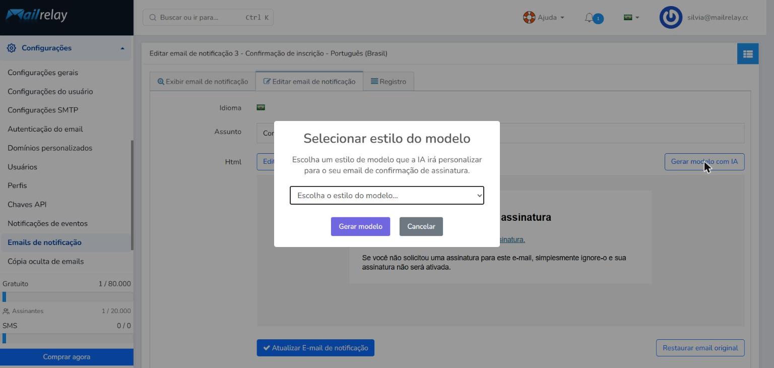 Janela Selecionar estilo do modelo