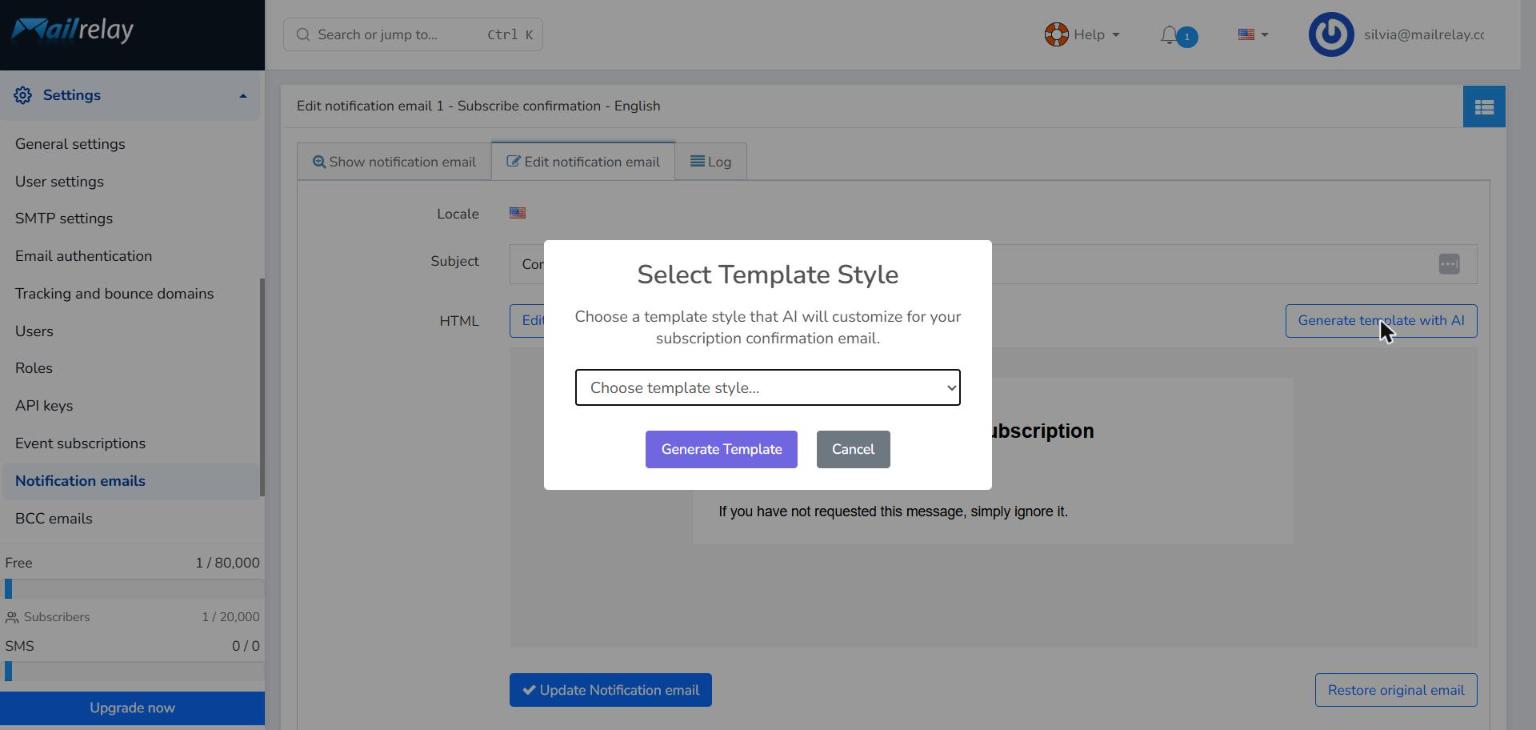 Select Template Style window